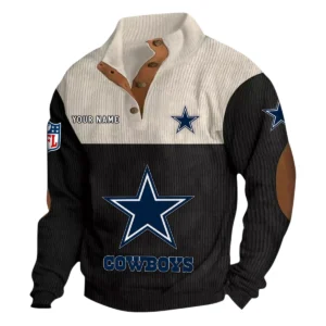 Dallas Cowboys Fans Gift Men's Stand Up Collar Base Shirt, All Over Print Base Shirt For Sport Fan, Custom Name NFL141090525101 - Black