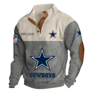 Dallas Cowboys Fans Gift Men's Stand Up Collar Base Shirt, All Over Print Base Shirt For Sport Fan, Custom Name NFL141090525101 - Gray