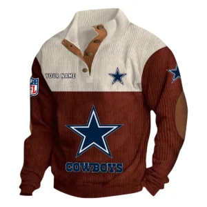 Dallas Cowboys Fans Gift Men's Stand Up Collar Base Shirt, All Over Print Base Shirt For Sport Fan, Custom Name NFL141090525101 - Dark Red