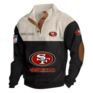 San Francisco 49ers Fans Gift Men's Stand Up Collar Base Shirt, All Over Print Base Shirt For Sport Fan, Custom Name NFL141090525102 - Black