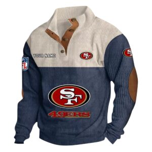 San Francisco 49ers Fans Gift Men's Stand Up Collar Base Shirt, All Over Print Base Shirt For Sport Fan, Custom Name NFL141090525102 - Navy Blue