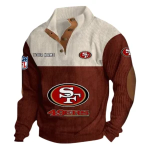 San Francisco 49ers Fans Gift Men's Stand Up Collar Base Shirt, All Over Print Base Shirt For Sport Fan, Custom Name NFL141090525102 - Dark Red