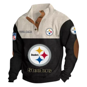 Pittsburgh Steelers Fans Gift Men's Stand Up Collar Base Shirt, All Over Print Base Shirt For Sport Fan, Custom Name NFL141090525103 - Black