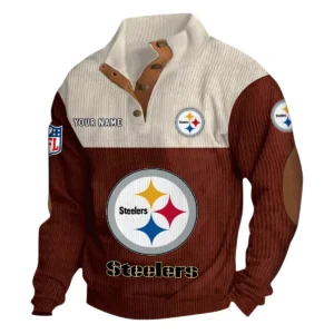 Pittsburgh Steelers Fans Gift Men's Stand Up Collar Base Shirt, All Over Print Base Shirt For Sport Fan, Custom Name NFL141090525103 - Dark Red