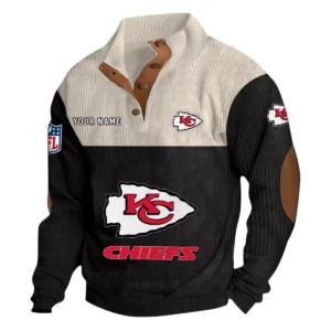 Kansas City Chiefs Fans Gift Men's Stand Up Collar Base Shirt, All Over Print Base Shirt For Sport Fan, Custom Name NFL141090525104 - Black