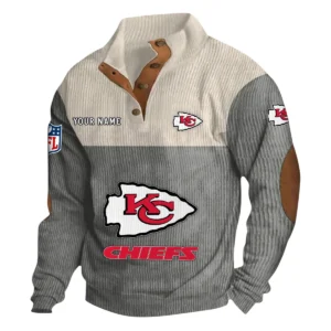 Kansas City Chiefs Fans Gift Men's Stand Up Collar Base Shirt, All Over Print Base Shirt For Sport Fan, Custom Name NFL141090525104 - Gray