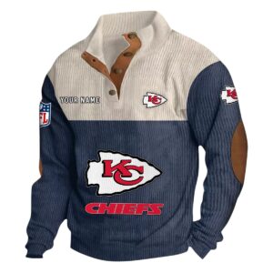 Kansas City Chiefs Fans Gift Men's Stand Up Collar Base Shirt, All Over Print Base Shirt For Sport Fan, Custom Name NFL141090525104 - Navy Blue