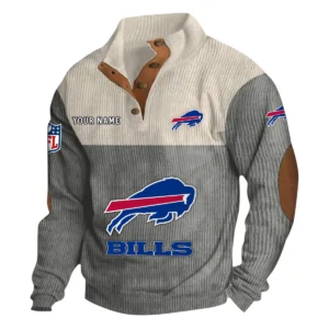 Buffalo Bills Fans Gift Men's Stand Up Collar Base Shirt, All Over Print Base Shirt For Sport Fan, Custom Name NFL141090525106 - Gray