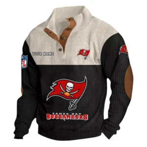 Tampa Bay Buccaneers Fans Gift Men's Stand Up Collar Base Shirt, All Over Print Base Shirt For Sport Fan, Custom Name NFL141090525107 - Black