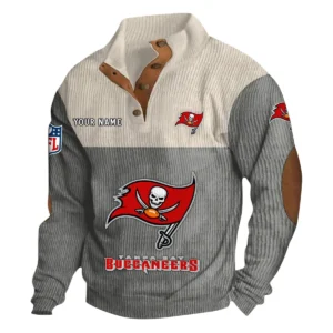 Tampa Bay Buccaneers Fans Gift Men's Stand Up Collar Base Shirt, All Over Print Base Shirt For Sport Fan, Custom Name NFL141090525107 - Gray
