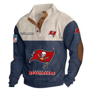 Tampa Bay Buccaneers Fans Gift Men's Stand Up Collar Base Shirt, All Over Print Base Shirt For Sport Fan, Custom Name NFL141090525107 - Navy Blue