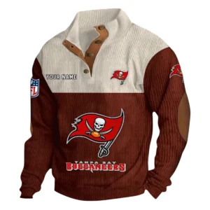 Tampa Bay Buccaneers Fans Gift Men's Stand Up Collar Base Shirt, All Over Print Base Shirt For Sport Fan, Custom Name NFL141090525107 - Dark Red