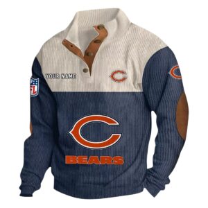 Chicago Bears Fans Gift Men's Stand Up Collar Base Shirt, All Over Print Base Shirt For Sport Fan, Custom Name NFL141090525108 - Navy Blue
