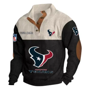 Houston Texans Fans Gift Men's Stand Up Collar Base Shirt, All Over Print Base Shirt For Sport Fan, Custom Name NFL141090525109 - Black