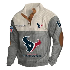 Houston Texans Fans Gift Men's Stand Up Collar Base Shirt, All Over Print Base Shirt For Sport Fan, Custom Name NFL141090525109 - Gray