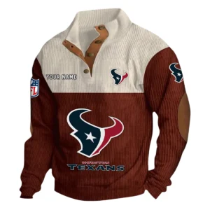Houston Texans Fans Gift Men's Stand Up Collar Base Shirt, All Over Print Base Shirt For Sport Fan, Custom Name NFL141090525109 - Dark Red