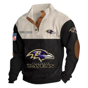 Baltimore Ravens Fans Gift Men's Stand Up Collar Base Shirt, All Over Print Base Shirt For Sport Fan, Custom Name NFL141090525110 - Black