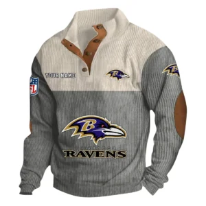 Baltimore Ravens Fans Gift Men's Stand Up Collar Base Shirt, All Over Print Base Shirt For Sport Fan, Custom Name NFL141090525110 - Gray