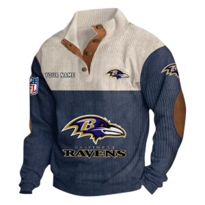 Baltimore Ravens Fans Gift Men's Stand Up Collar Base Shirt, All Over Print Base Shirt For Sport Fan, Custom Name NFL141090525110 - Navy Blue