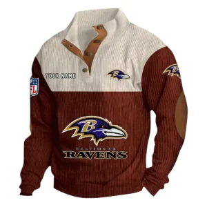 Baltimore Ravens Fans Gift Men's Stand Up Collar Base Shirt, All Over Print Base Shirt For Sport Fan, Custom Name NFL141090525110 - Dark Red