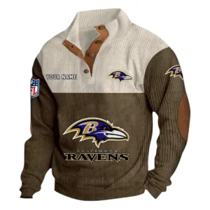 Baltimore Ravens Fans Gift Men's Stand Up Collar Base Shirt, All Over Print Base Shirt For Sport Fan, Custom Name NFL141090525110 - Brown