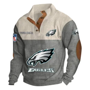 Philadelphia Eagles Fans Gift Men's Stand Up Collar Base Shirt, All Over Print Base Shirt For Sport Fan, Custom Name NFL141090525111 - Gray