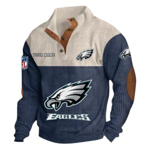 Philadelphia Eagles Fans Gift Men's Stand Up Collar Base Shirt, All Over Print Base Shirt For Sport Fan, Custom Name NFL141090525111 - Navy Blue