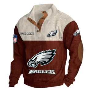 Philadelphia Eagles Fans Gift Men's Stand Up Collar Base Shirt, All Over Print Base Shirt For Sport Fan, Custom Name NFL141090525111 - Dark Red