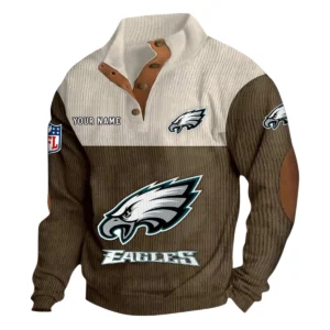 Philadelphia Eagles Fans Gift Men's Stand Up Collar Base Shirt, All Over Print Base Shirt For Sport Fan, Custom Name NFL141090525111 - Brown