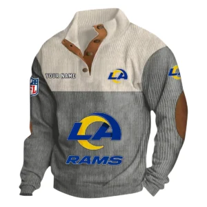 Los Angeles Rams Fans Gift Men's Stand Up Collar Base Shirt, All Over Print Base Shirt For Sport Fan, Custom Name NFL141090525112 - Gray