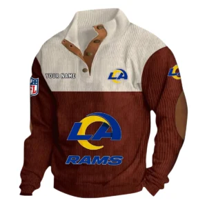 Los Angeles Rams Fans Gift Men's Stand Up Collar Base Shirt, All Over Print Base Shirt For Sport Fan, Custom Name NFL141090525112 - Dark Red