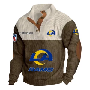 Los Angeles Rams Fans Gift Men's Stand Up Collar Base Shirt, All Over Print Base Shirt For Sport Fan, Custom Name NFL141090525112 - Brown