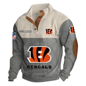 Cincinnati Bengals Fans Gift Men's Stand Up Collar Base Shirt, All Over Print Base Shirt For Sport Fan, Custom Name NFL141090525113 - Gray