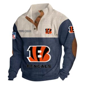 Cincinnati Bengals Fans Gift Men's Stand Up Collar Base Shirt, All Over Print Base Shirt For Sport Fan, Custom Name NFL141090525113 - Navy Blue