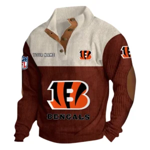 Cincinnati Bengals Fans Gift Men's Stand Up Collar Base Shirt, All Over Print Base Shirt For Sport Fan, Custom Name NFL141090525113 - Dark Red