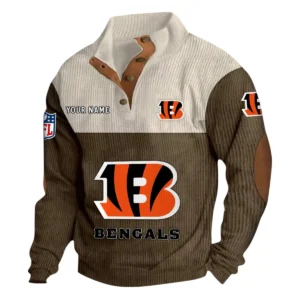 Cincinnati Bengals Fans Gift Men's Stand Up Collar Base Shirt, All Over Print Base Shirt For Sport Fan, Custom Name NFL141090525113 - Brown