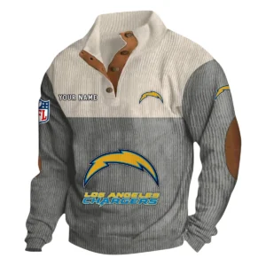 Los Angeles Chargers Fans Gift Men's Stand Up Collar Base Shirt, All Over Print Base Shirt For Sport Fan, Custom Name NFL141090525114 - Gray