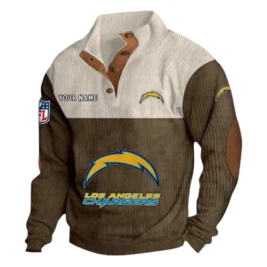 Los Angeles Chargers Fans Gift Men's Stand Up Collar Base Shirt, All Over Print Base Shirt For Sport Fan, Custom Name NFL141090525114 - Brown