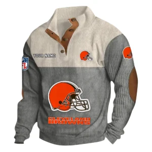 Cleveland Browns Fans Gift Men's Stand Up Collar Base Shirt, All Over Print Base Shirt For Sport Fan, Custom Name NFL141090525115 - Gray