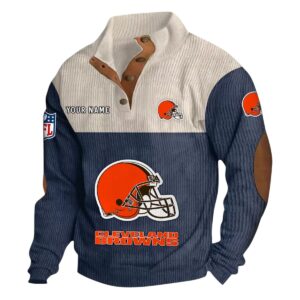 Cleveland Browns Fans Gift Men's Stand Up Collar Base Shirt, All Over Print Base Shirt For Sport Fan, Custom Name NFL141090525115 - Navy Blue