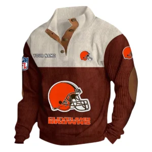 Cleveland Browns Fans Gift Men's Stand Up Collar Base Shirt, All Over Print Base Shirt For Sport Fan, Custom Name NFL141090525115 - Dark Red