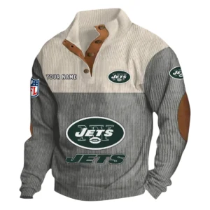 New York Jets Fans Gift Men's Stand Up Collar Base Shirt, All Over Print Base Shirt For Sport Fan, Custom Name NFL141090525116 - Gray