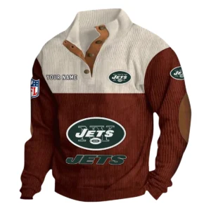 New York Jets Fans Gift Men's Stand Up Collar Base Shirt, All Over Print Base Shirt For Sport Fan, Custom Name NFL141090525116 - Dark Red