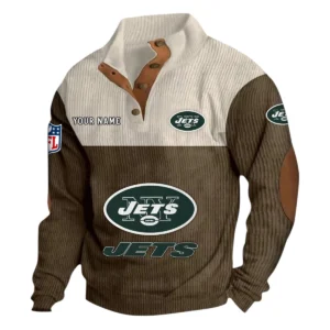 New York Jets Fans Gift Men's Stand Up Collar Base Shirt, All Over Print Base Shirt For Sport Fan, Custom Name NFL141090525116 - Brown