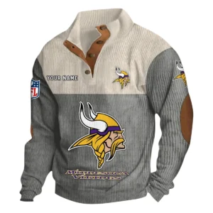Minnesota Vikings Fans Gift Men's Stand Up Collar Base Shirt, All Over Print Base Shirt For Sport Fan, Custom Name NFL141090525117 - Gray