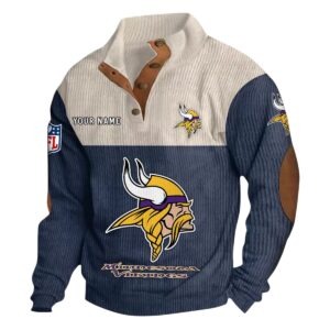 Minnesota Vikings Fans Gift Men's Stand Up Collar Base Shirt, All Over Print Base Shirt For Sport Fan, Custom Name NFL141090525117 - Navy Blue