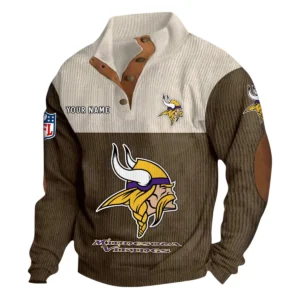 Minnesota Vikings Fans Gift Men's Stand Up Collar Base Shirt, All Over Print Base Shirt For Sport Fan, Custom Name NFL141090525117 - Brown