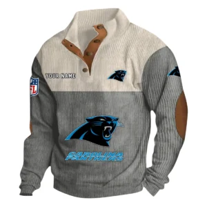 Carolina Panthers Fans Gift Men's Stand Up Collar Base Shirt, All Over Print Base Shirt For Sport Fan, Custom Name NFL141090525118 - Gray