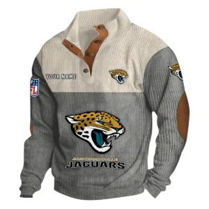 Jacksonville Jaguars Fans Gift Men's Stand Up Collar Base Shirt, All Over Print Base Shirt For Sport Fan, Custom Name NFL141090525119 - Gray