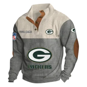 Green Bay Packers Fans Gift Men's Stand Up Collar Base Shirt, All Over Print Base Shirt For Sport Fan, Custom Name NFL141090525120 - Gray